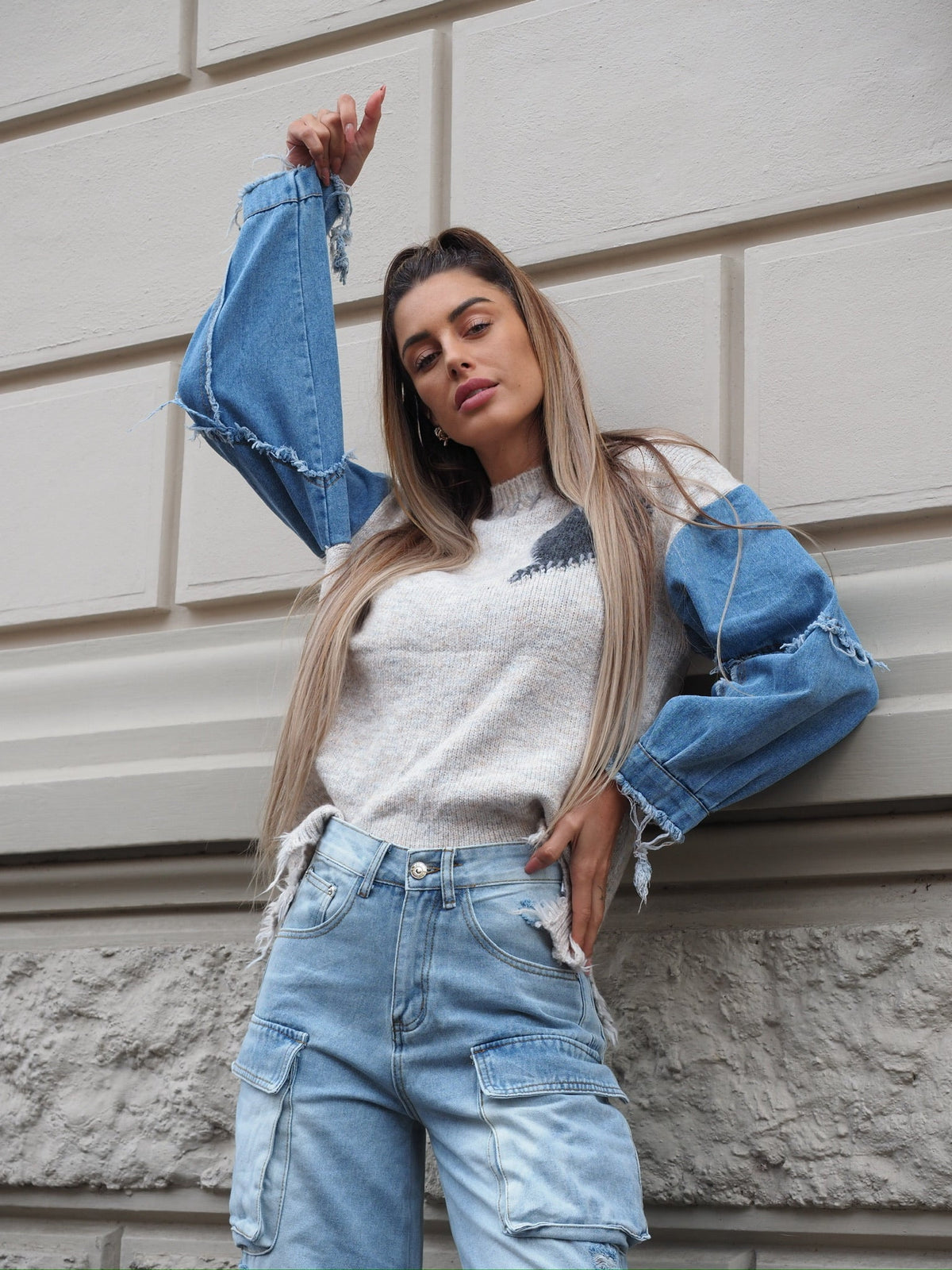 Maglione over con dettaglio in jeans