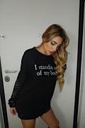 T-Shirt con stampa e maniche in pizzo nero