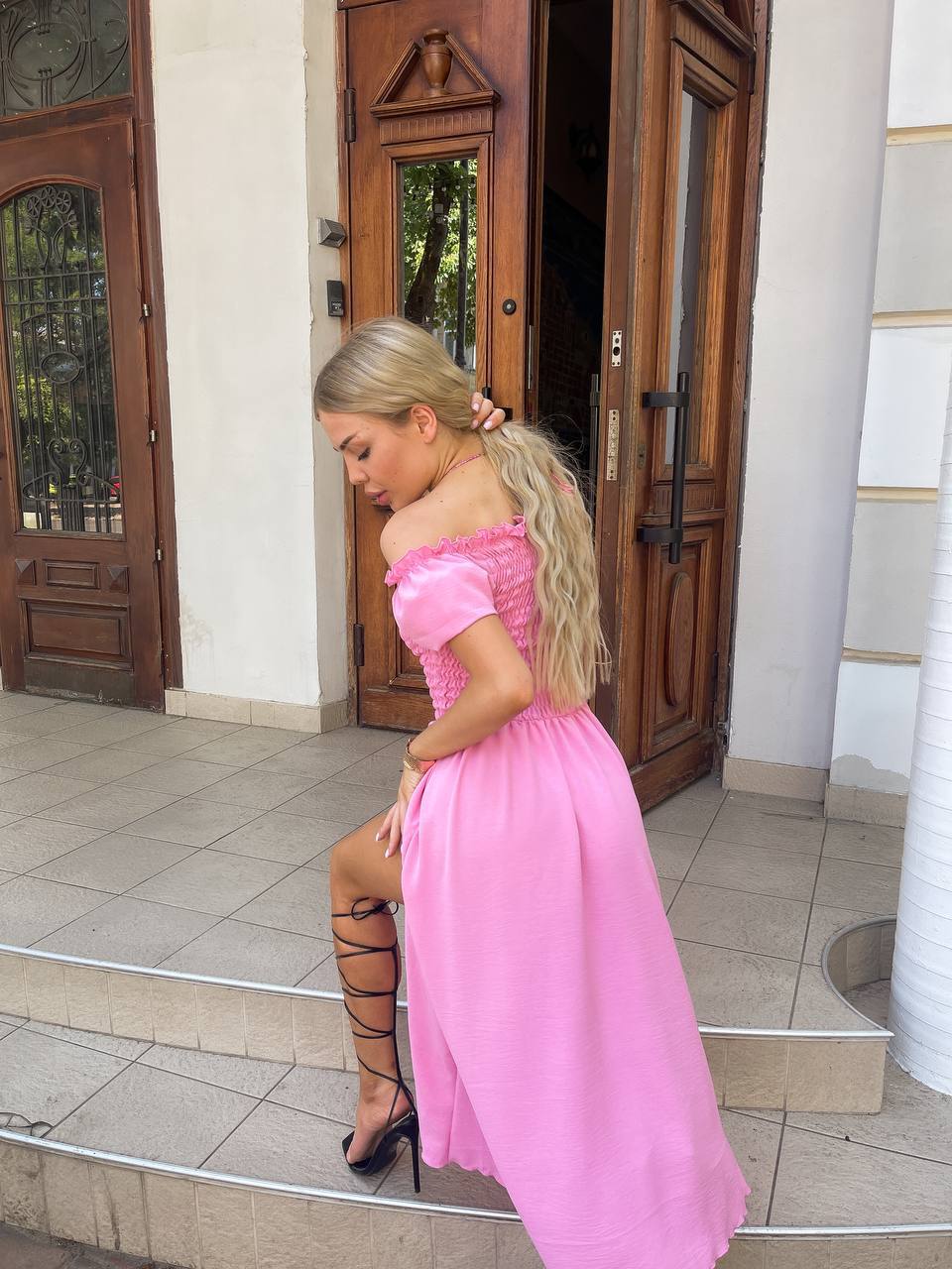 Abito scollo a barca rosa barbie