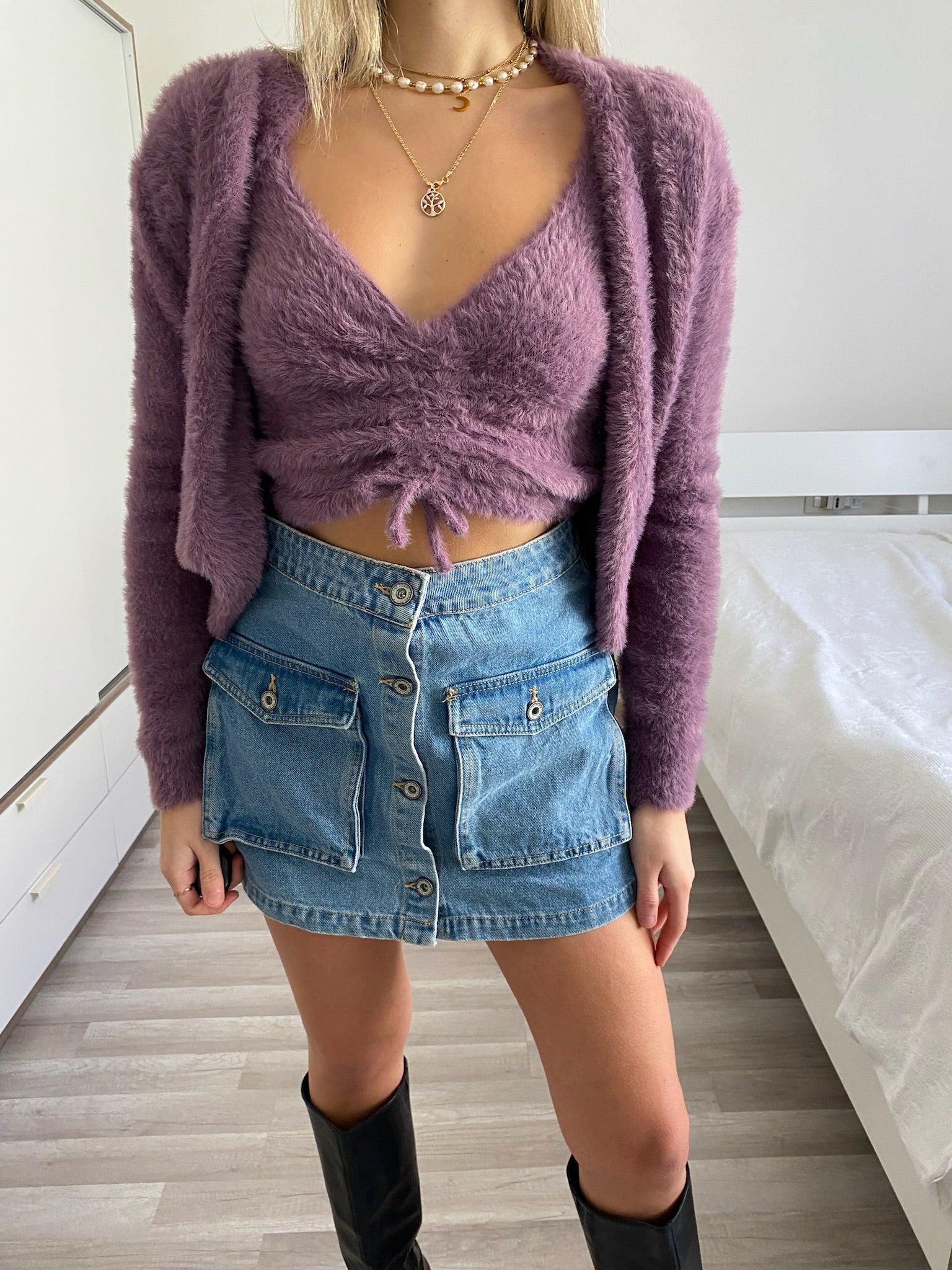 Due pezzi Cardigan e top glicine