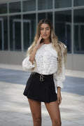 Camicia in pizzo beige con ricami