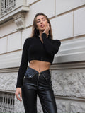 Maglioncino crop nero con zip