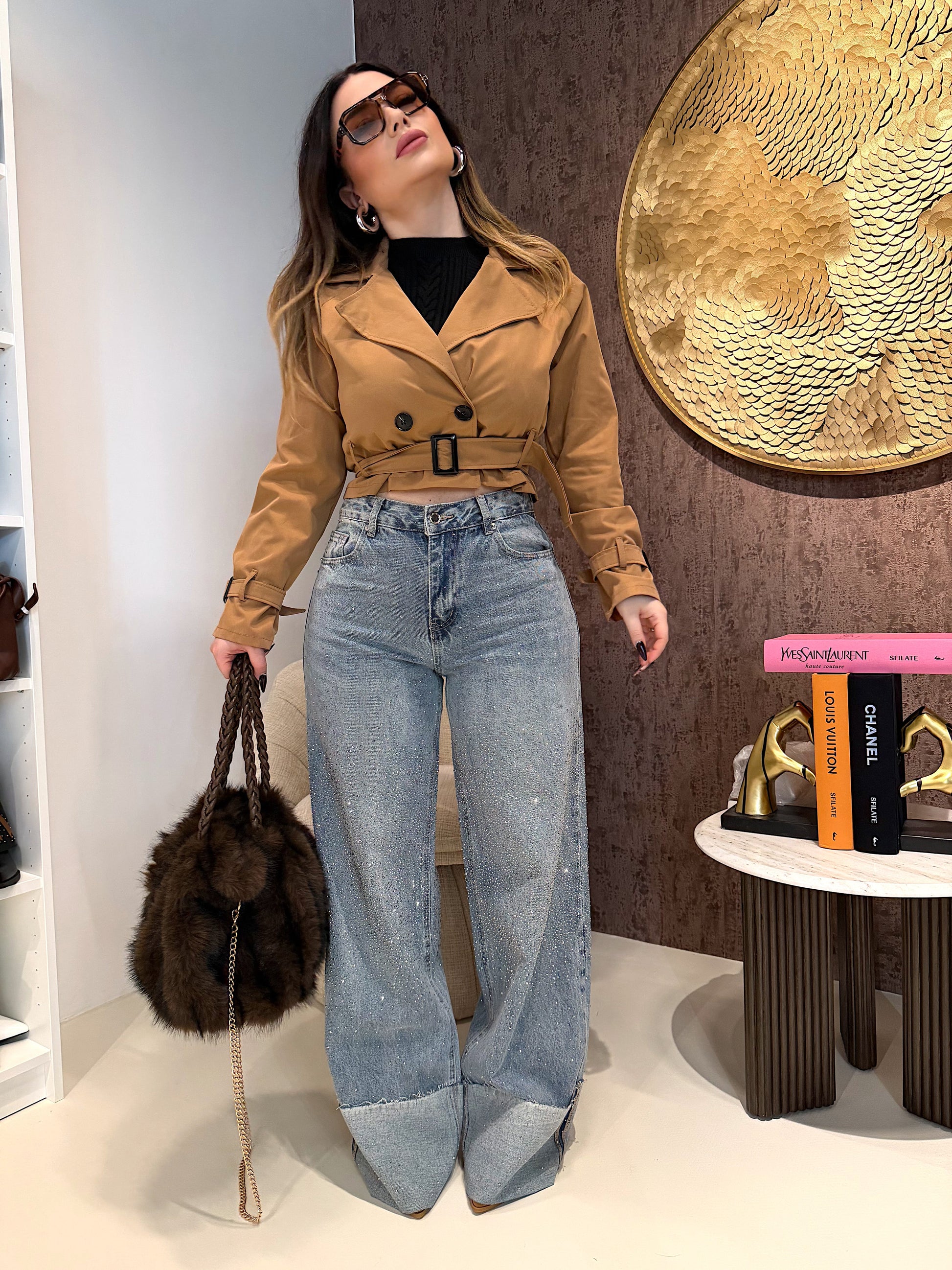 Trench corto donna con cintura