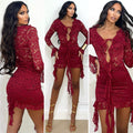 Abito in pizzo manica lunga bordeaux