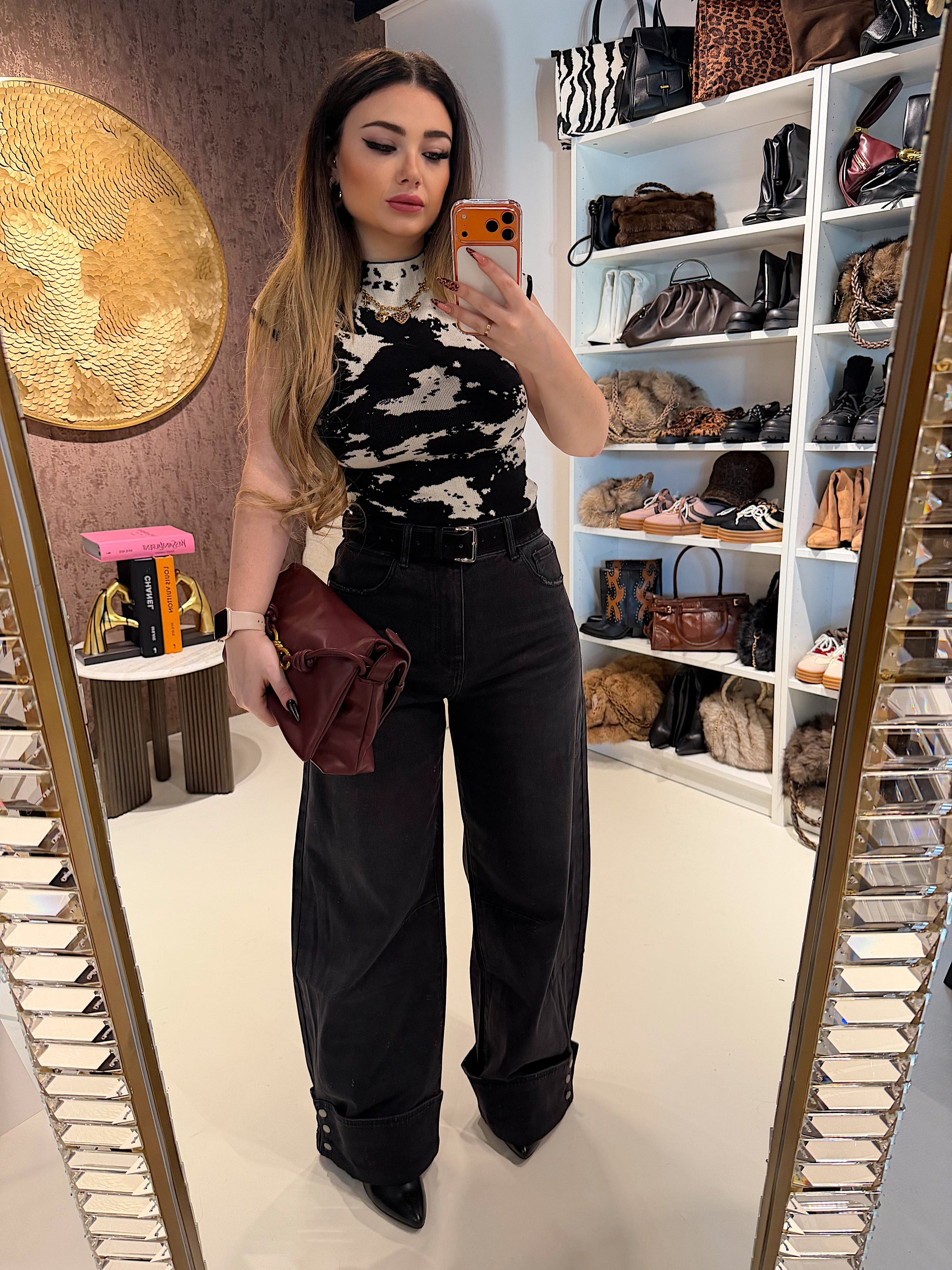 Completo top e pantalone cow print