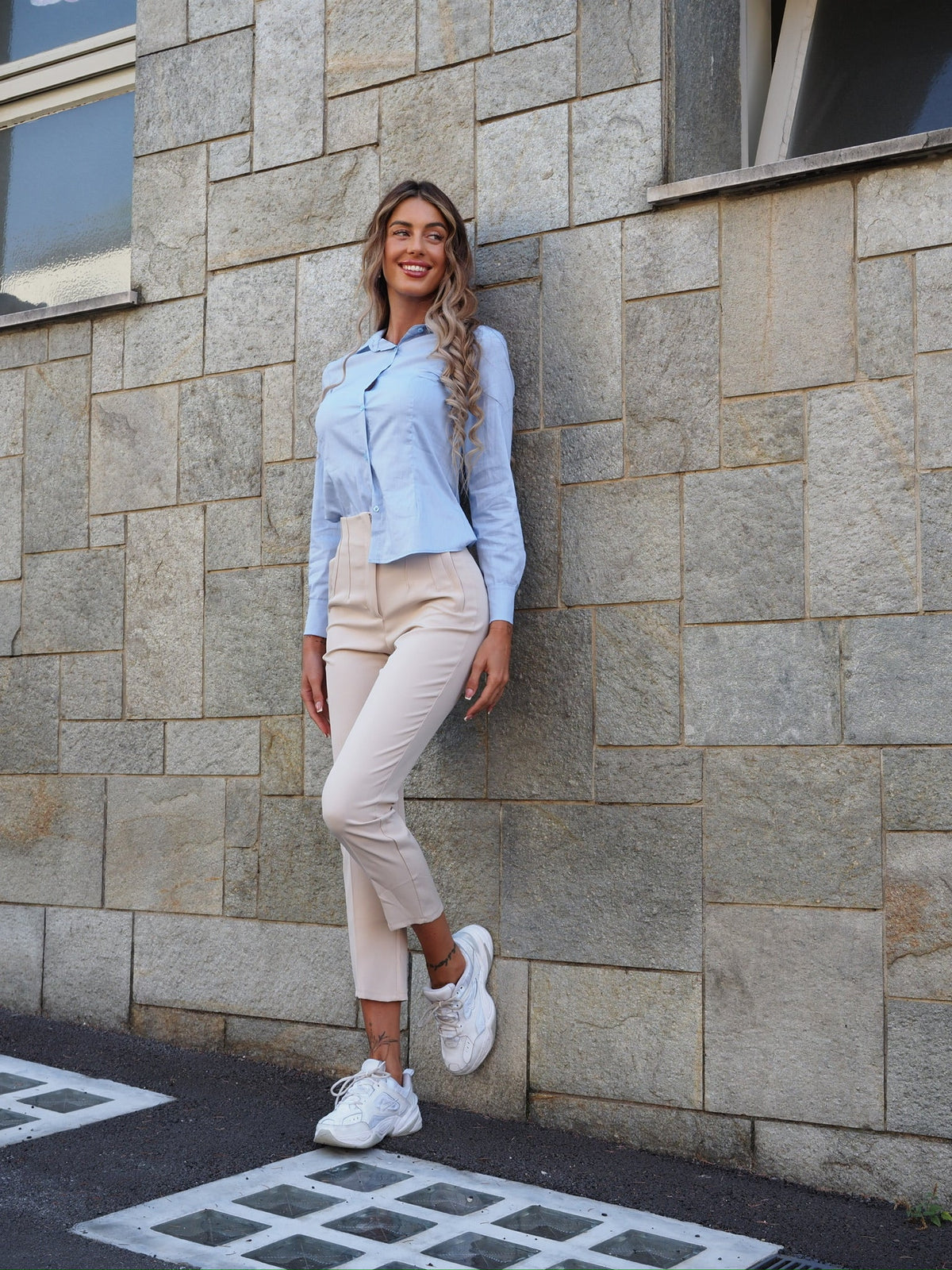 Pantalone vita alta burro