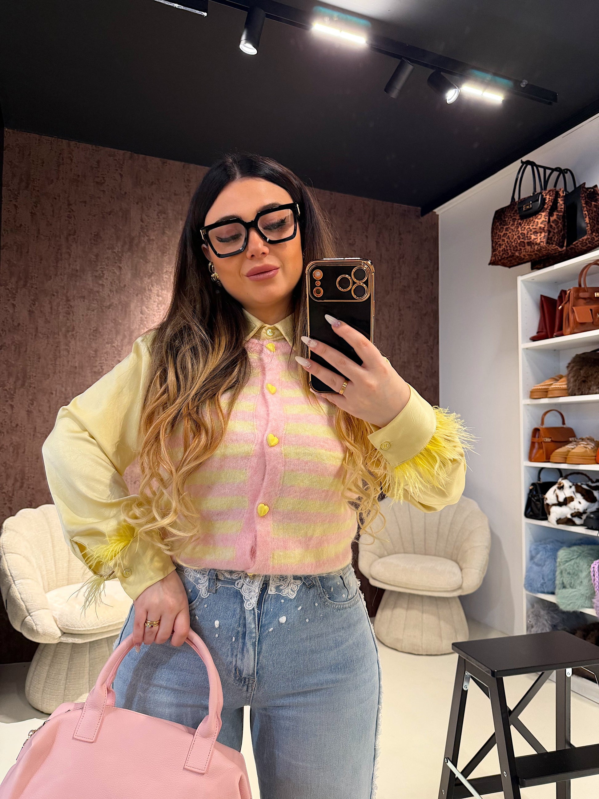 Gilet a righe con bottoni cuore