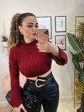Pull crop burgundy a trecce