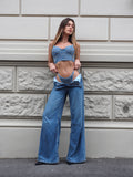 Set Bralette e slip azzurro a fiori oro