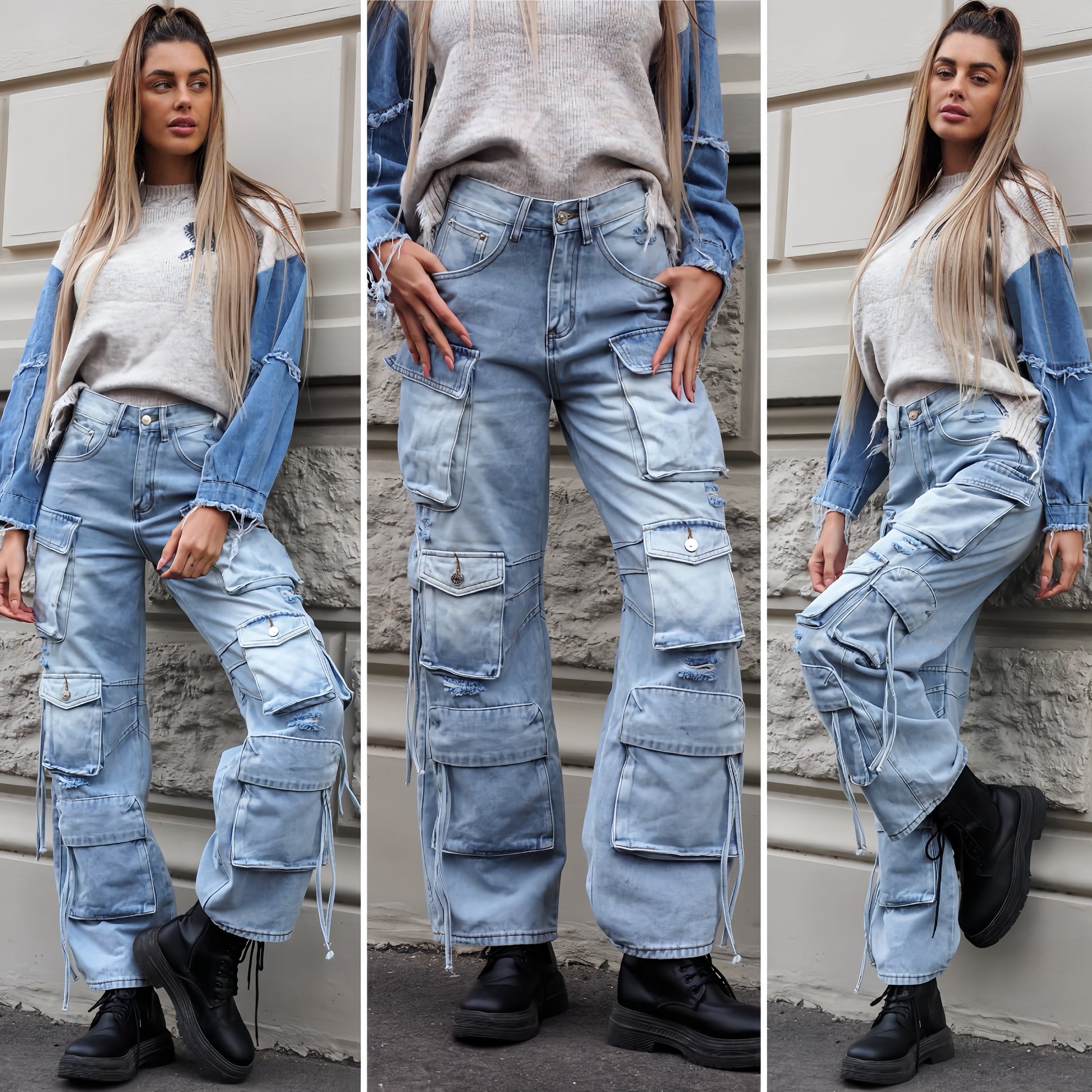 Cargo maxi con tasconi jeans