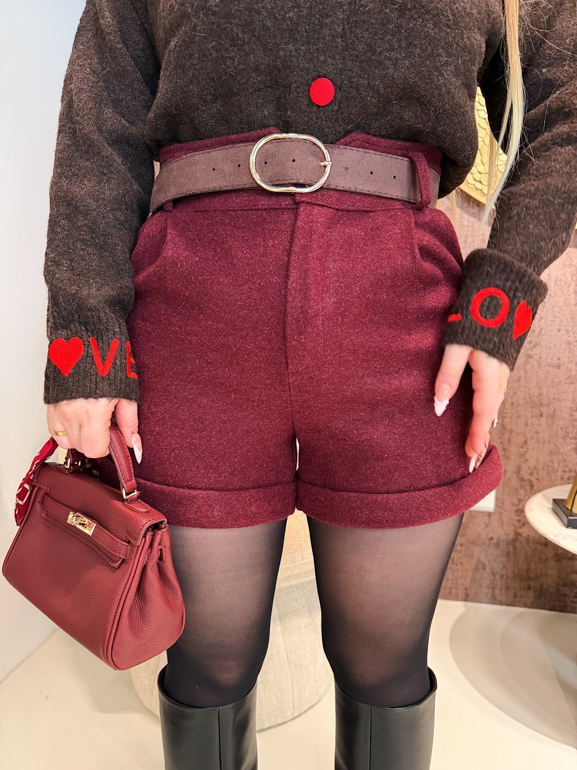 Short in panno con cintura