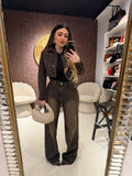 Completo Denim Dark Brown – Giacca Crop & Pantalone Flare