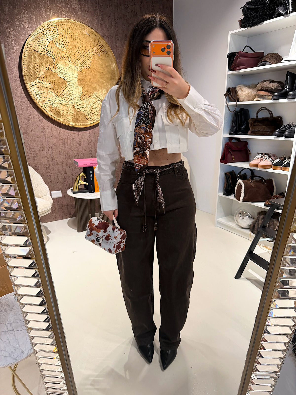 Camicia crop con tasche bianco