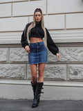 Felpa crop nera con lacci