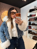 Giaccone di jeans pelo bianco