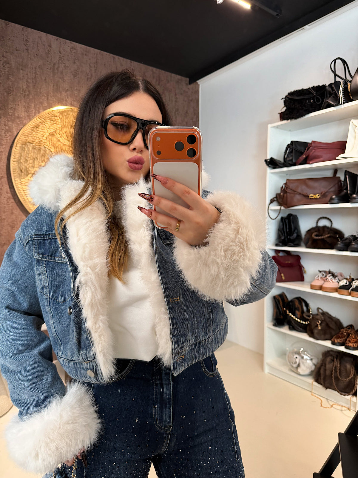 Giaccone di jeans pelo bianco