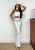 Completo top e gonna con rose bianco
