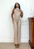 Tuta con frange in paillettes rose gold