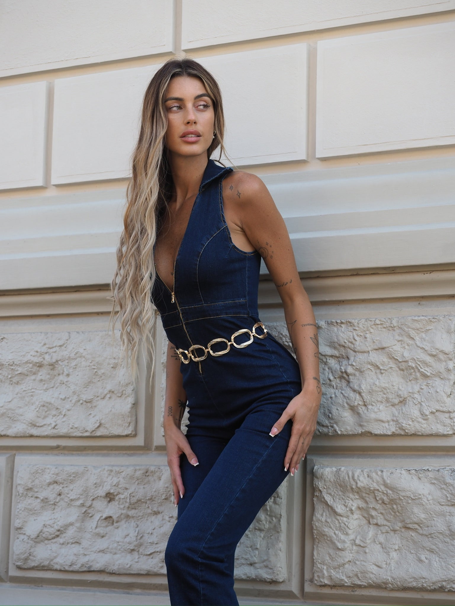 Tuta in jeans con zip