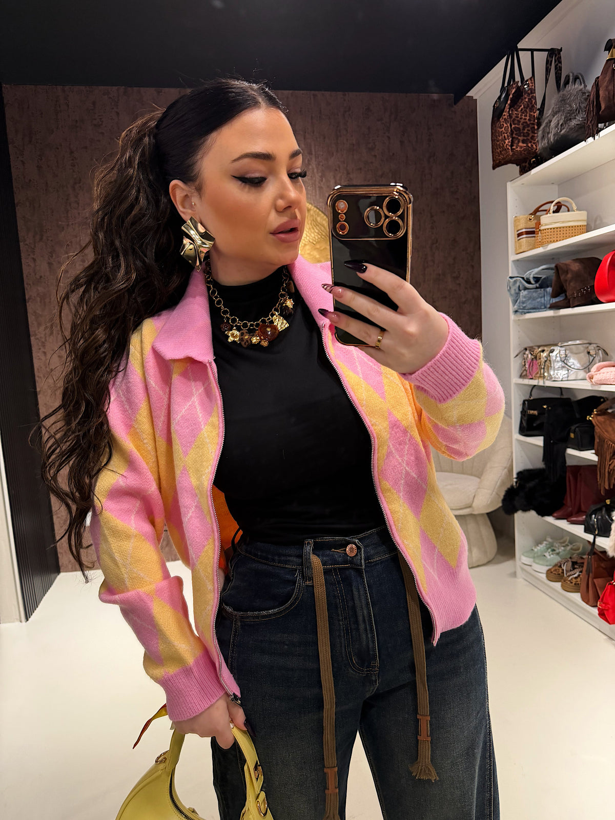 Cardigan Candy Argyle Zip