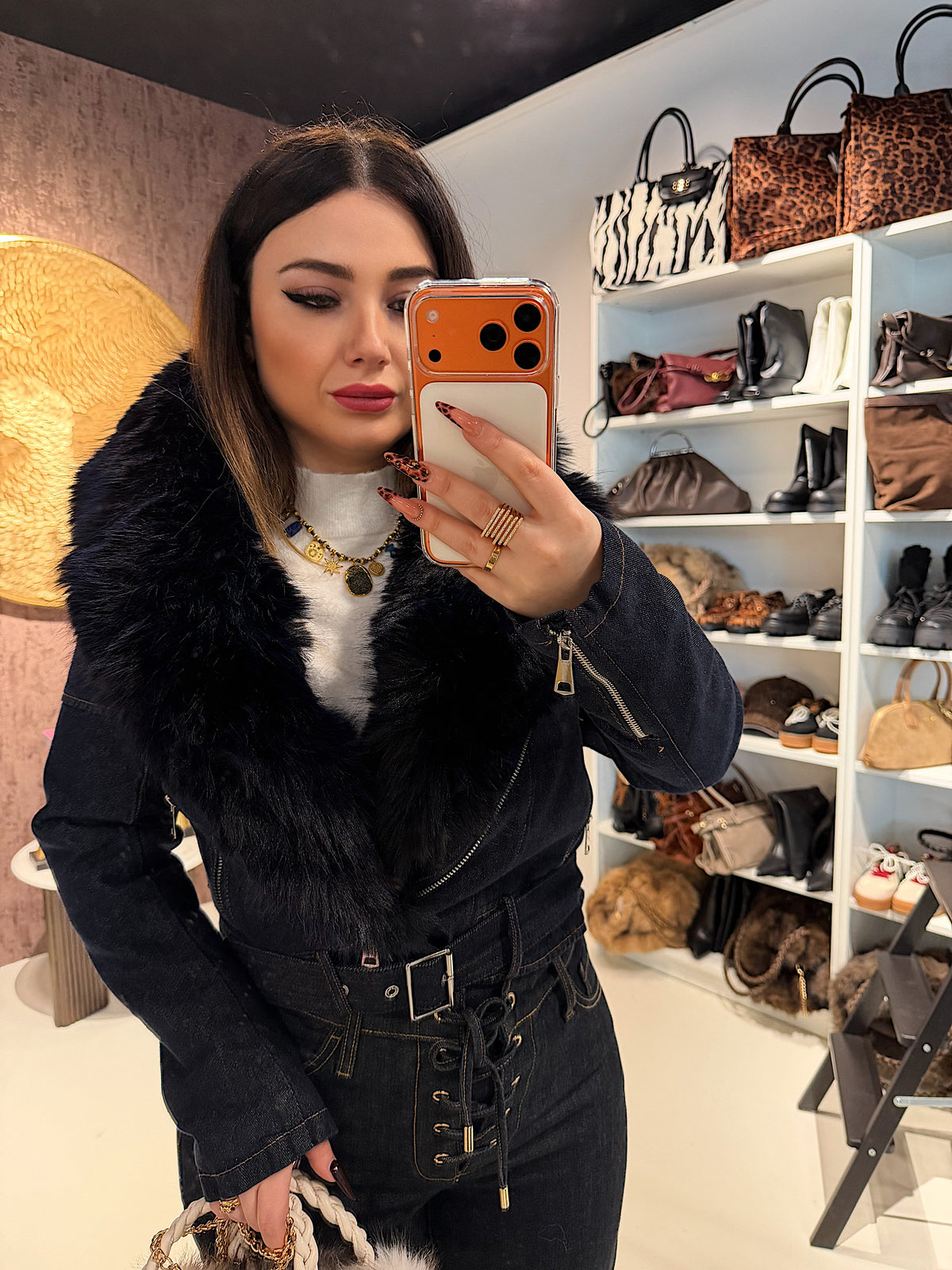 Giacca Denim Luxury Fur Navy