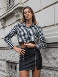 Camicia crop a quadri bianco nero