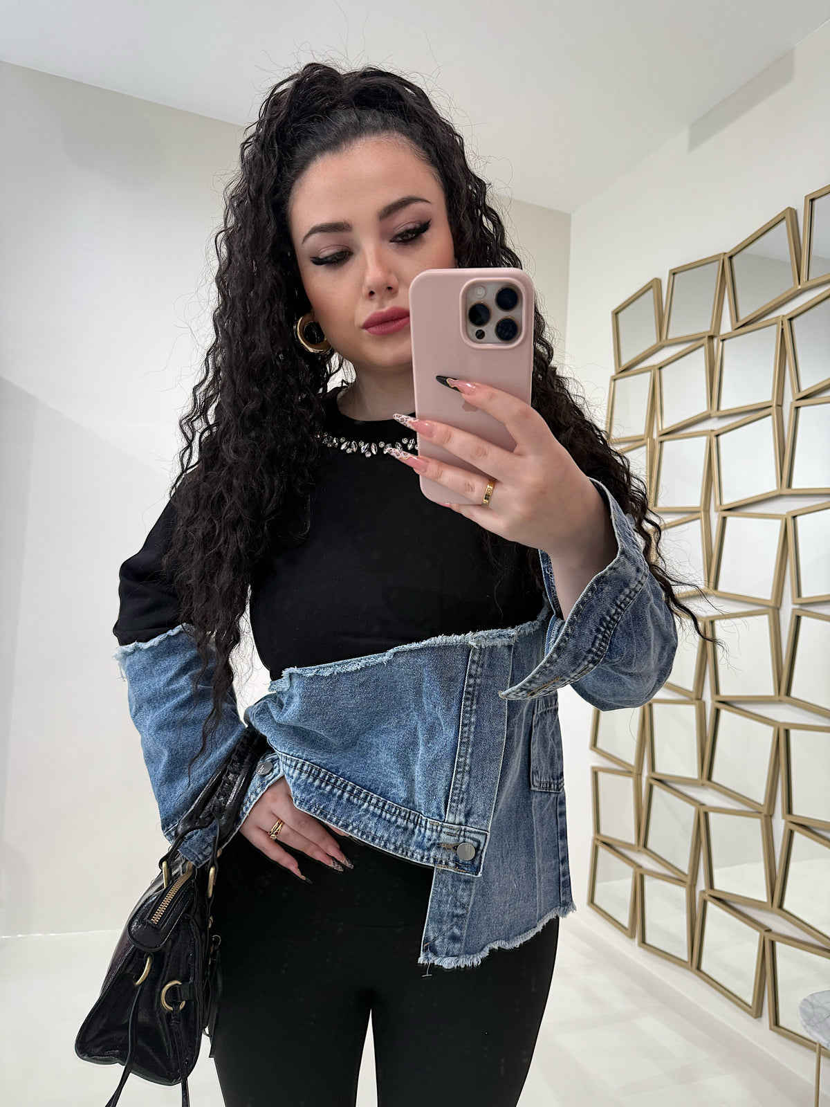 Felpa in jeans con strass