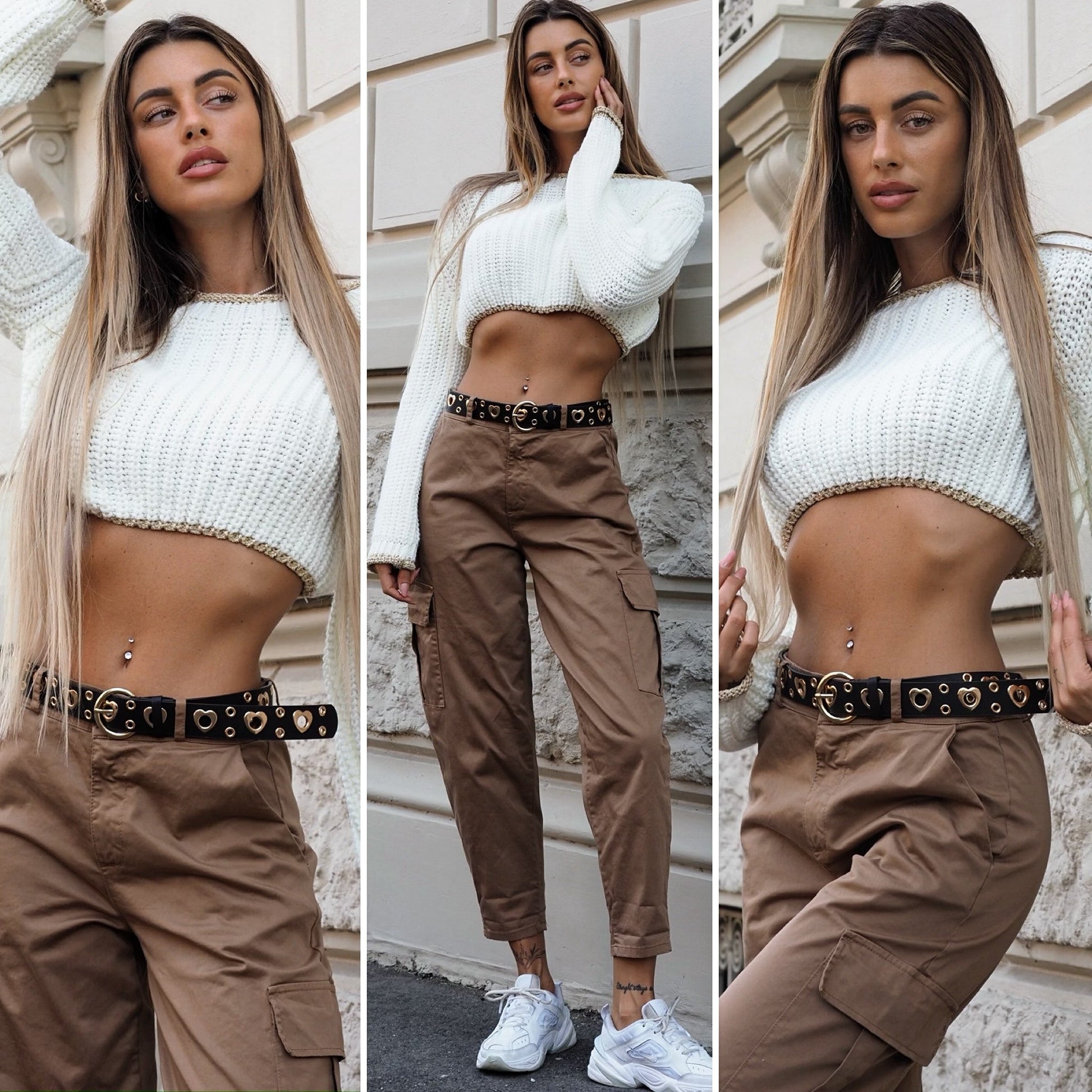 Maglione panna bordino oro