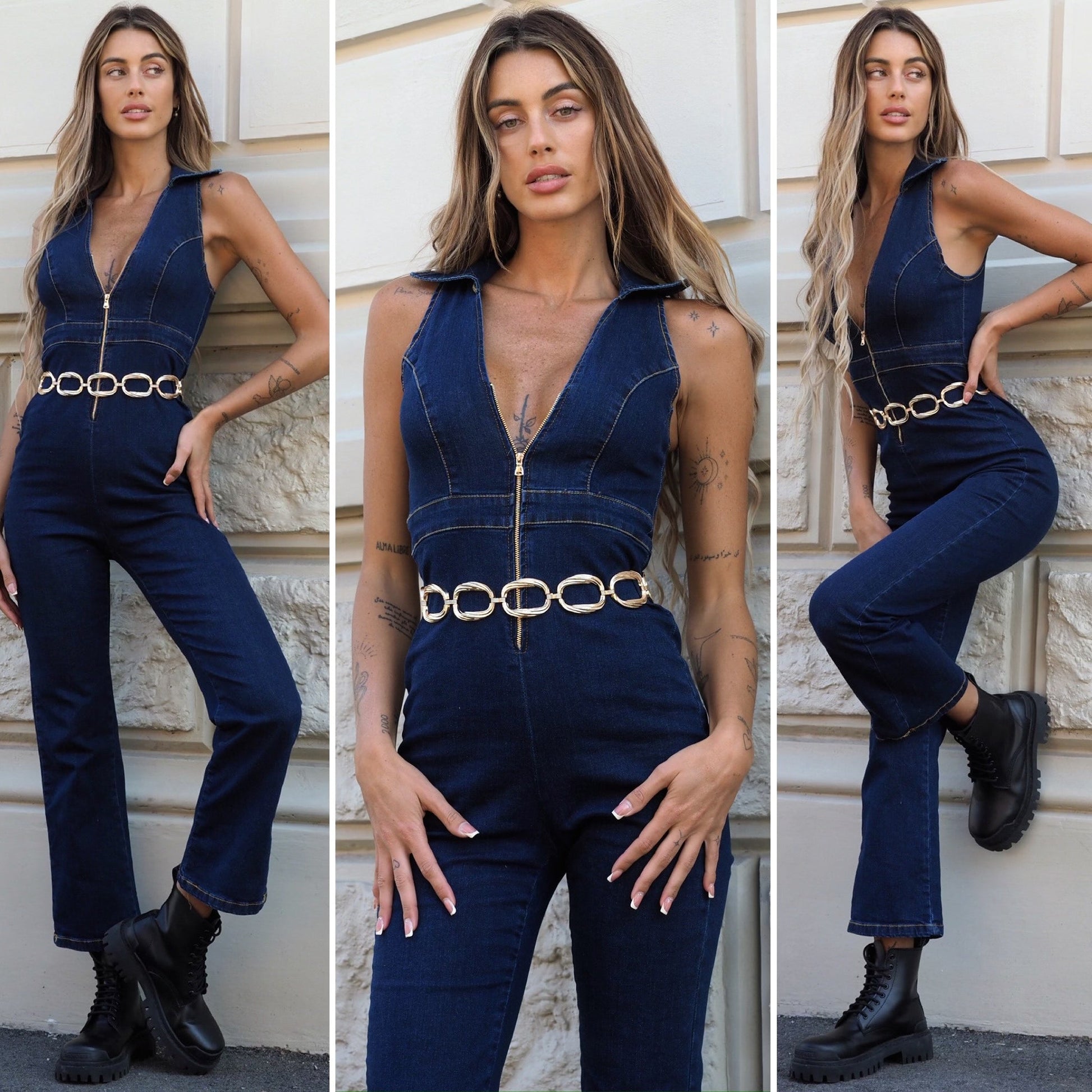 Tuta in jeans con zip