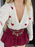 Cardigan bianco cuori rossi