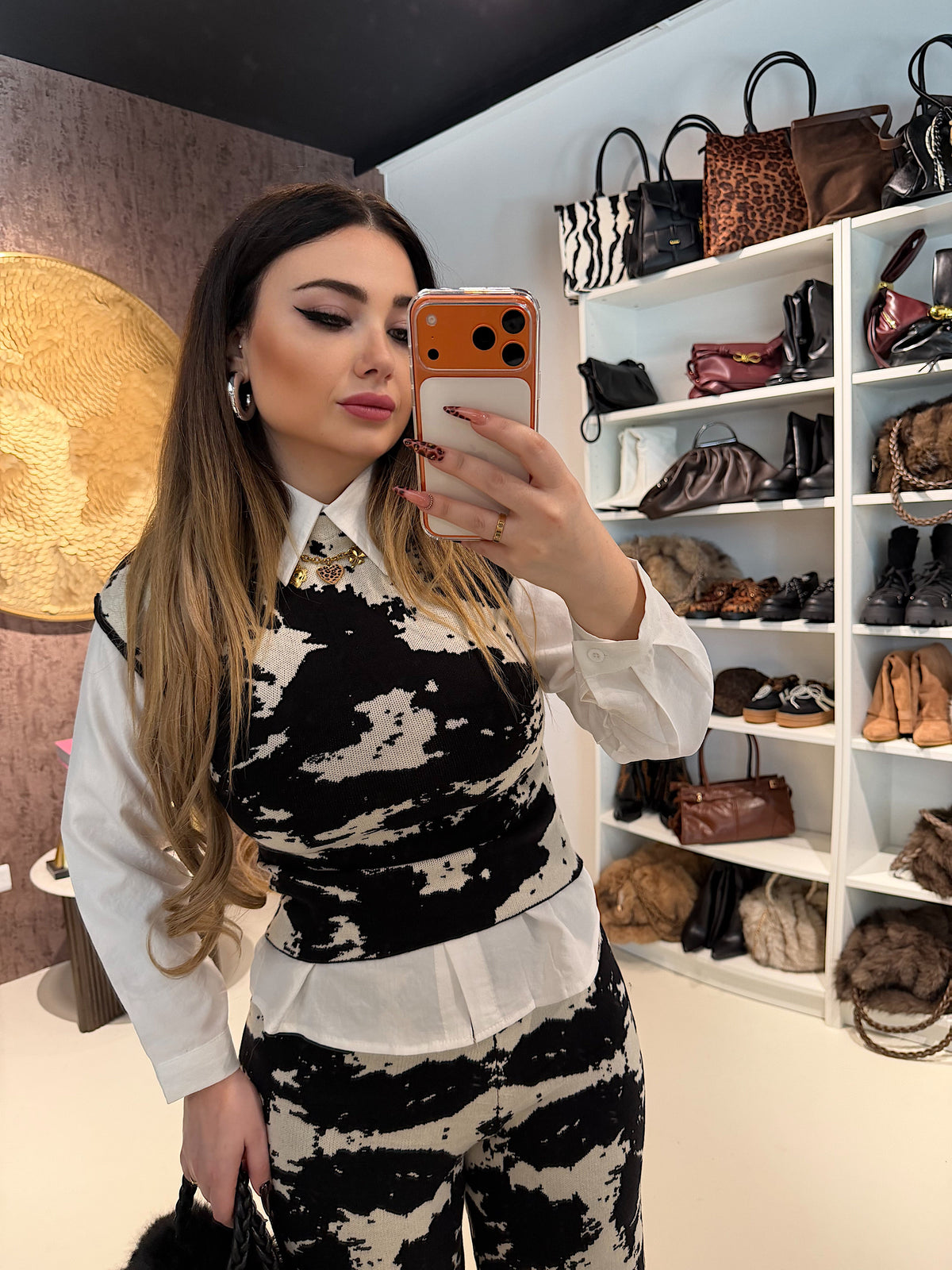 Completo top e pantalone cow print