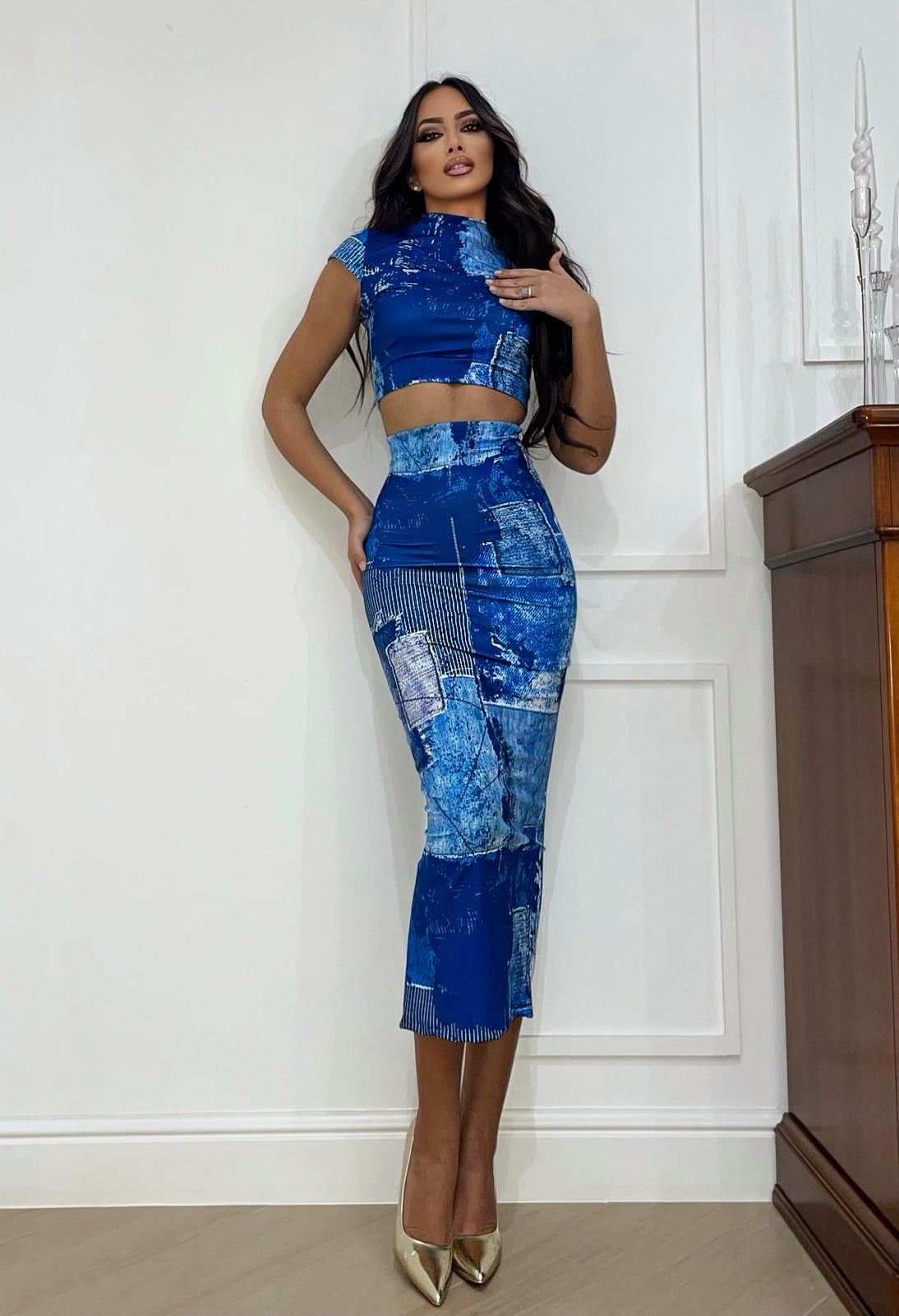 Completo top e gonna in denim