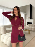 Abito in maglia bordeaux con spacco