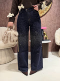 Jeans a Vita Asimmetrica Twist Up con brillantini