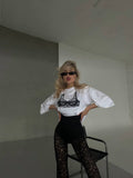 Set due pezzi t-shirt e Pantalone in pizzo a zampa