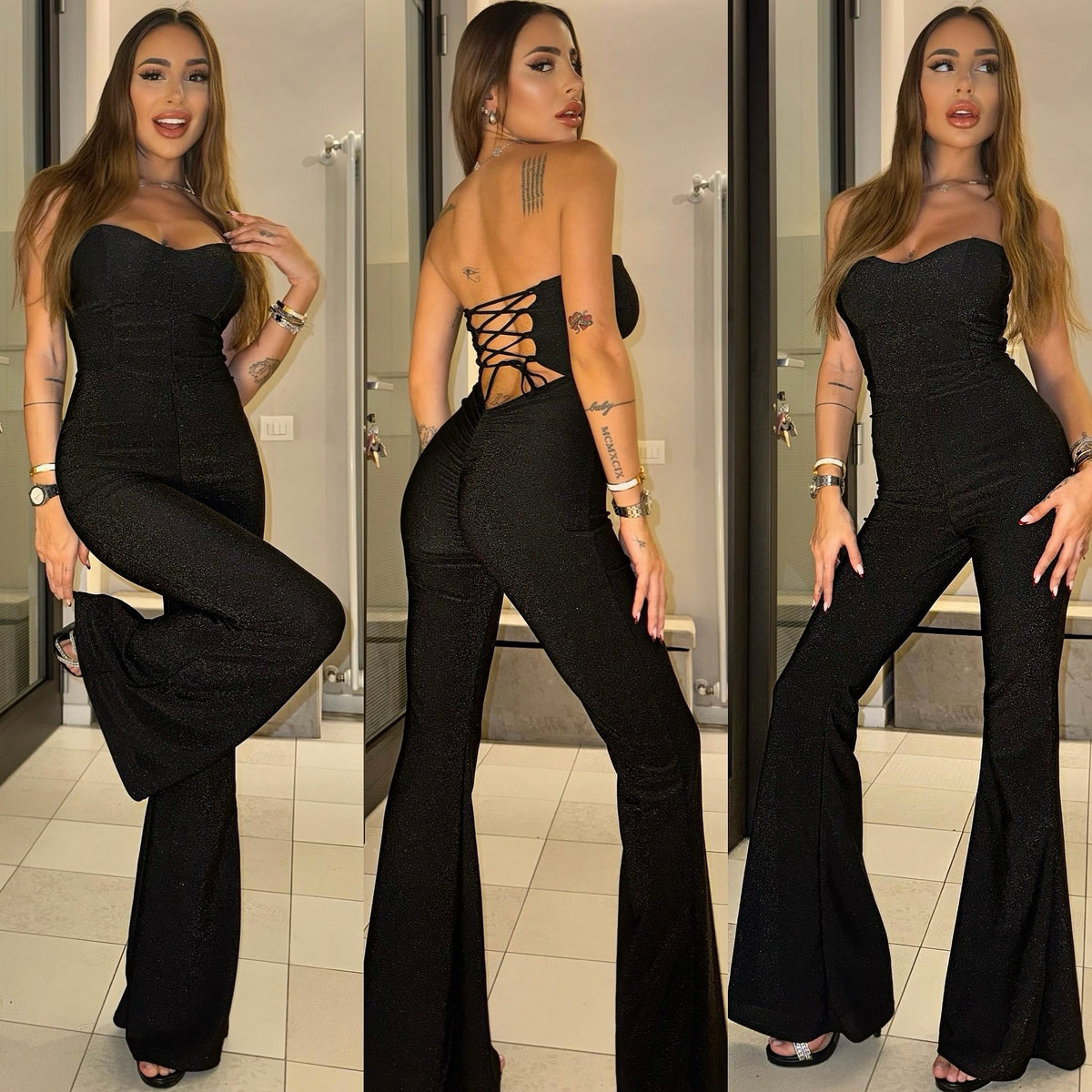Tuta corsetto nero lurex