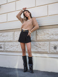 Maglione Camel con scollo e strass