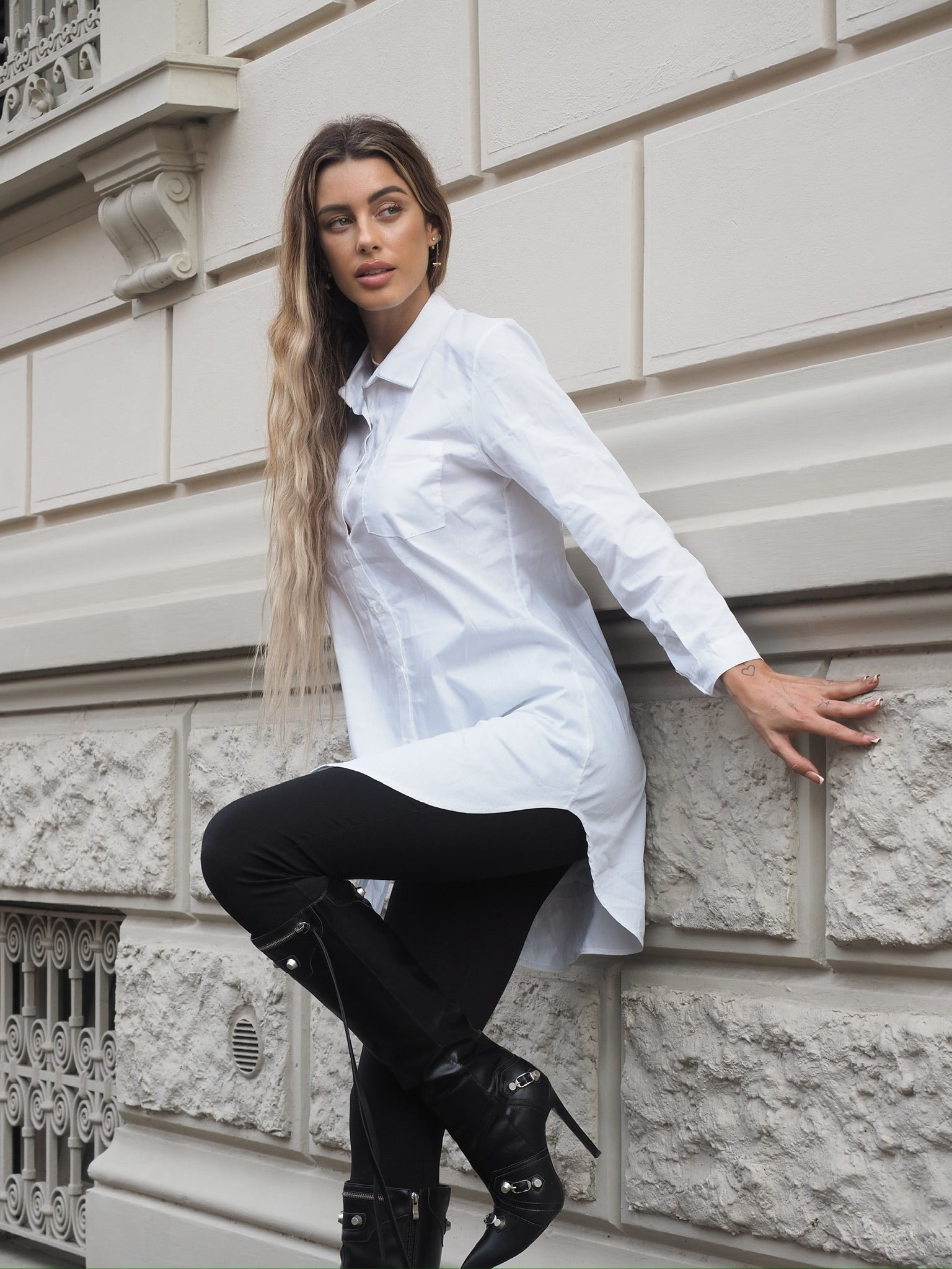 Camicia over bianca senza taschino