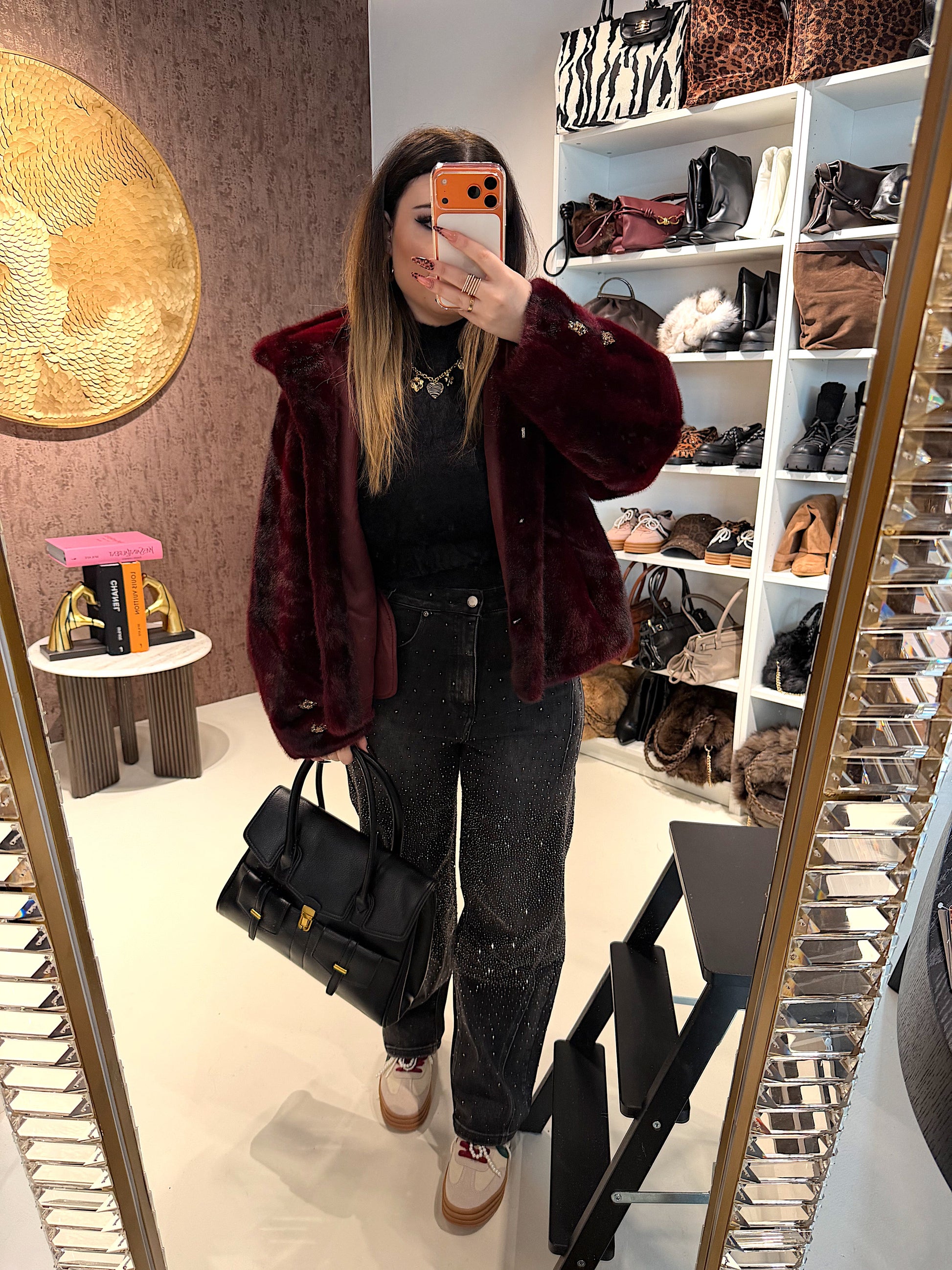 Giacca Pelliccia Elegance bordeaux e marrone