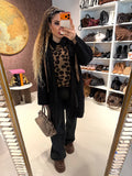 Cardigan Morbido con Cappuccio e laccio Animalier