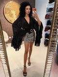 Blusa Nera Elegante con Maniche a Rouches