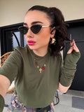 Maglia crop con manicotti militare