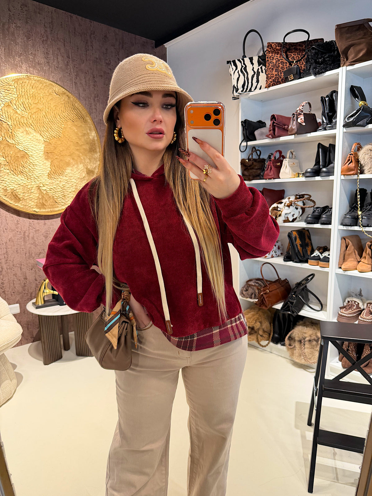 Felpa in garza con dettaglio in check