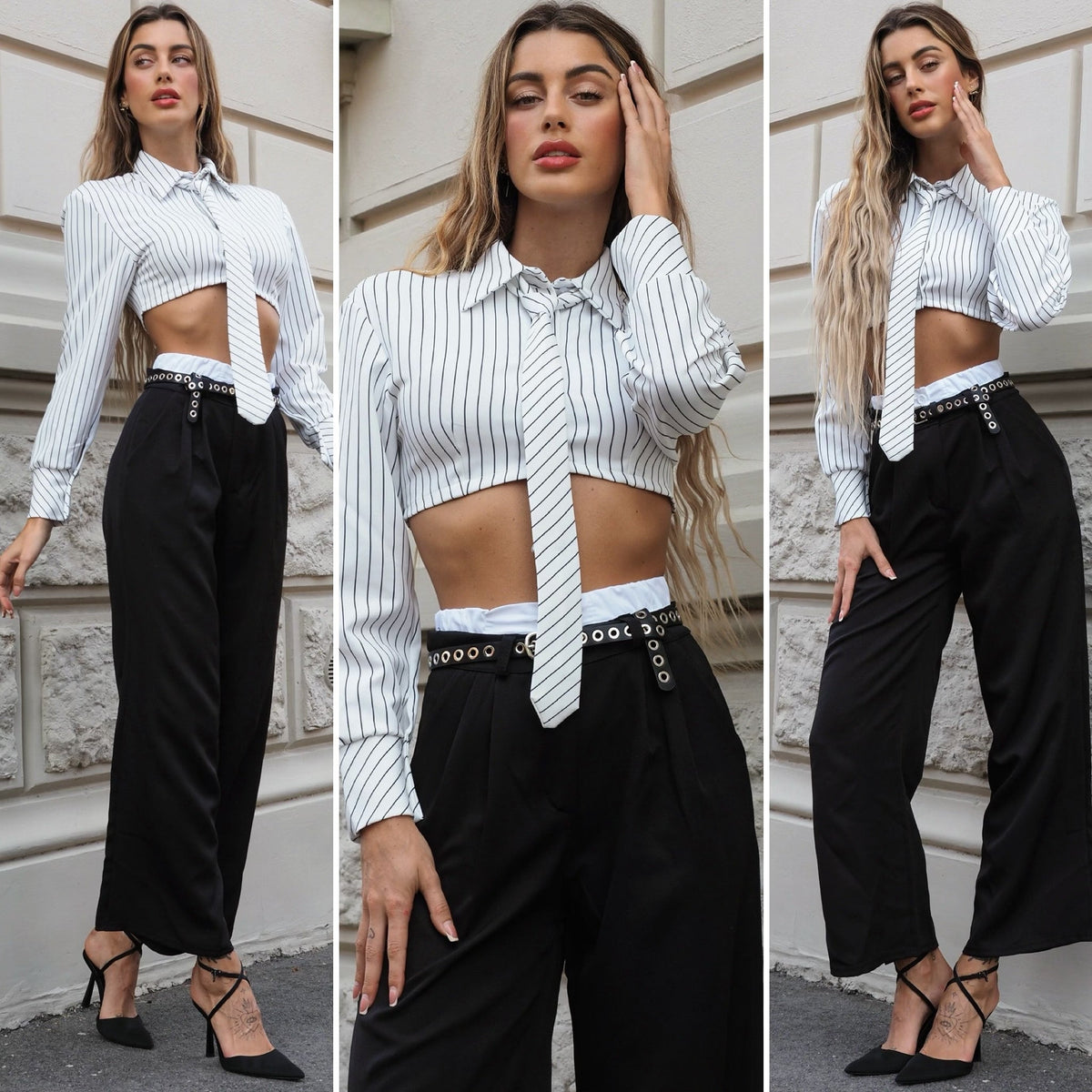 Pantalone nero con dettaglio bianco