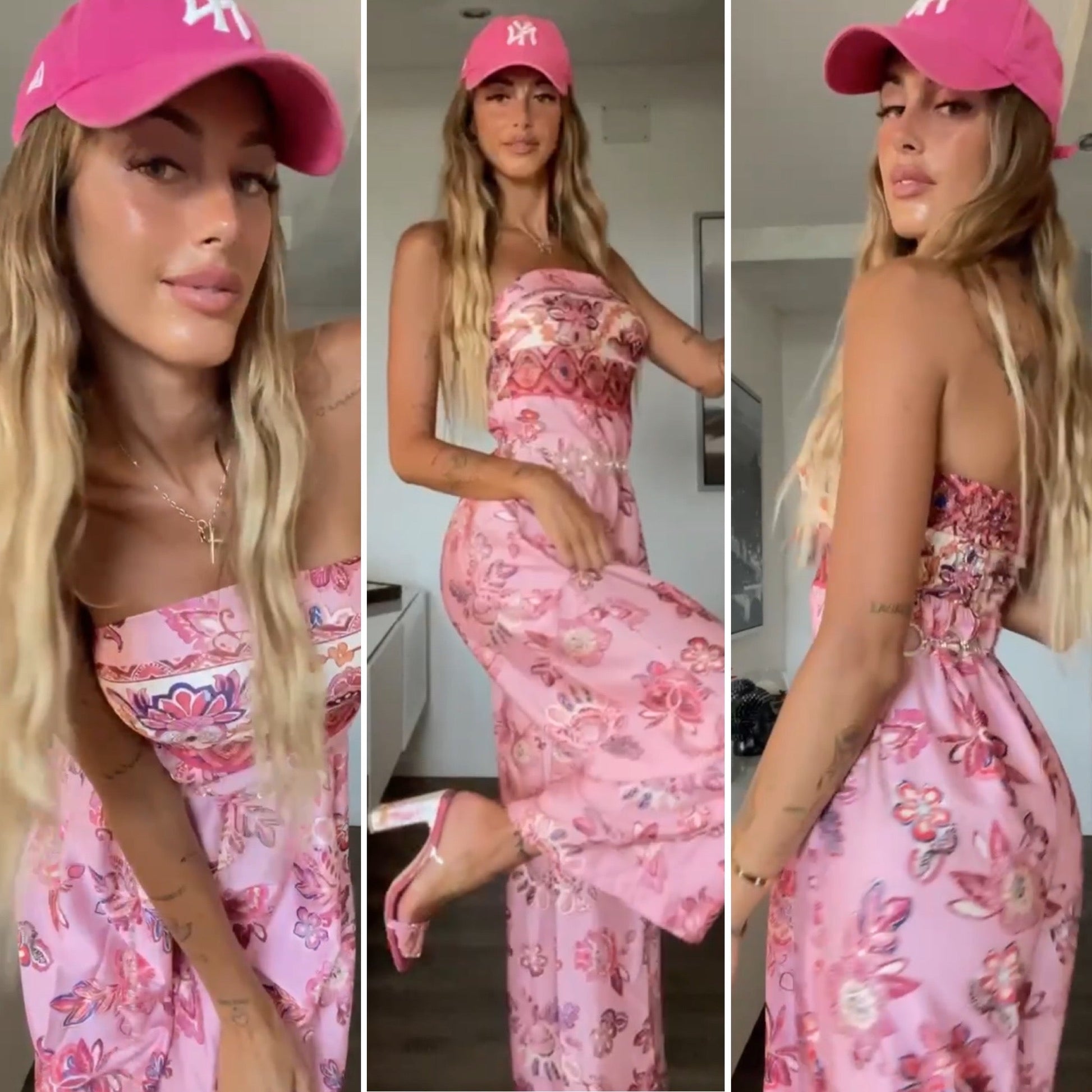 Tuta rosa a fascia a fantasia