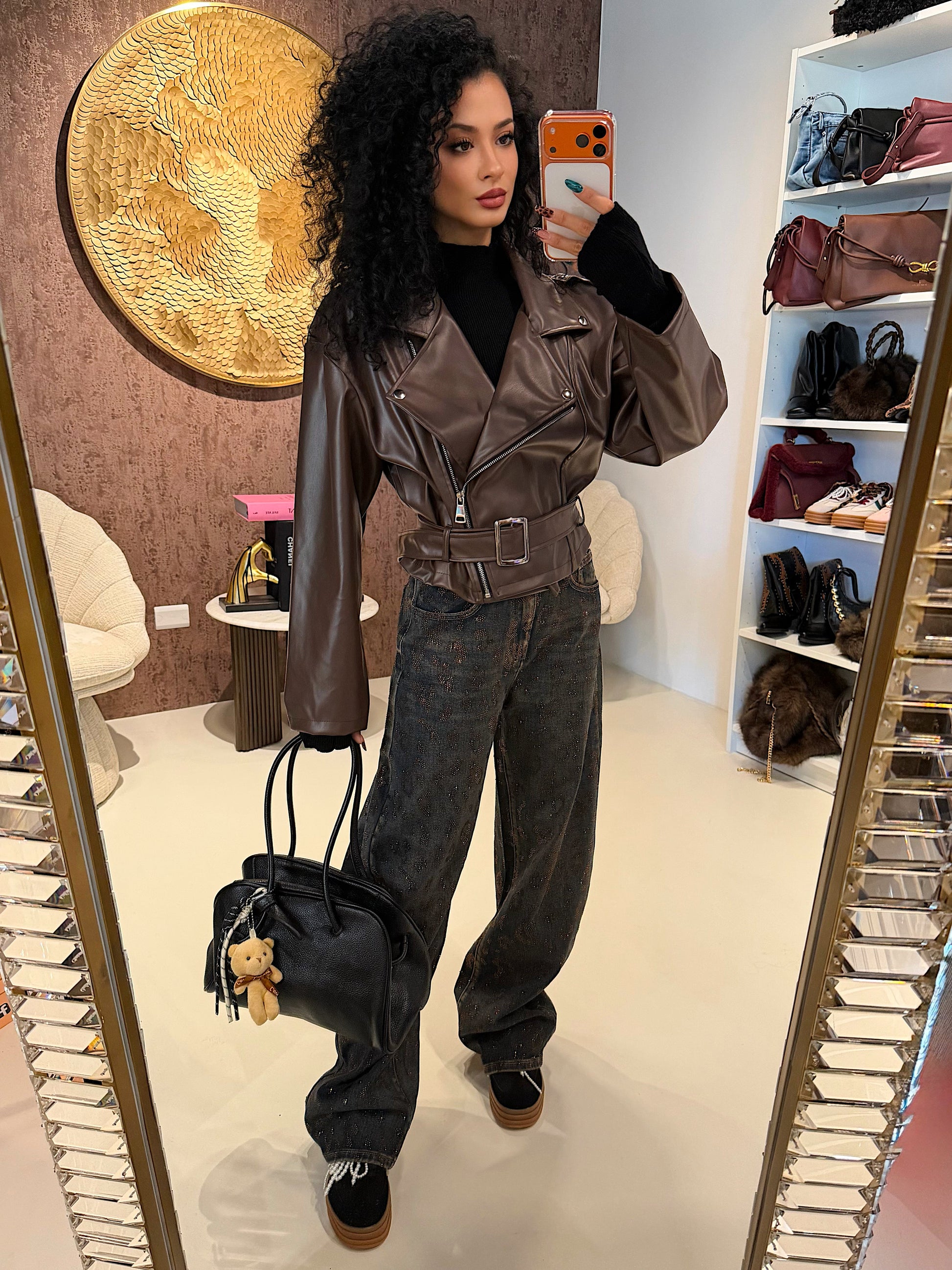 Jeans Balloon Fit con Stampa Animalier e Strass