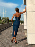 Tubino in jeans con spacco e zip