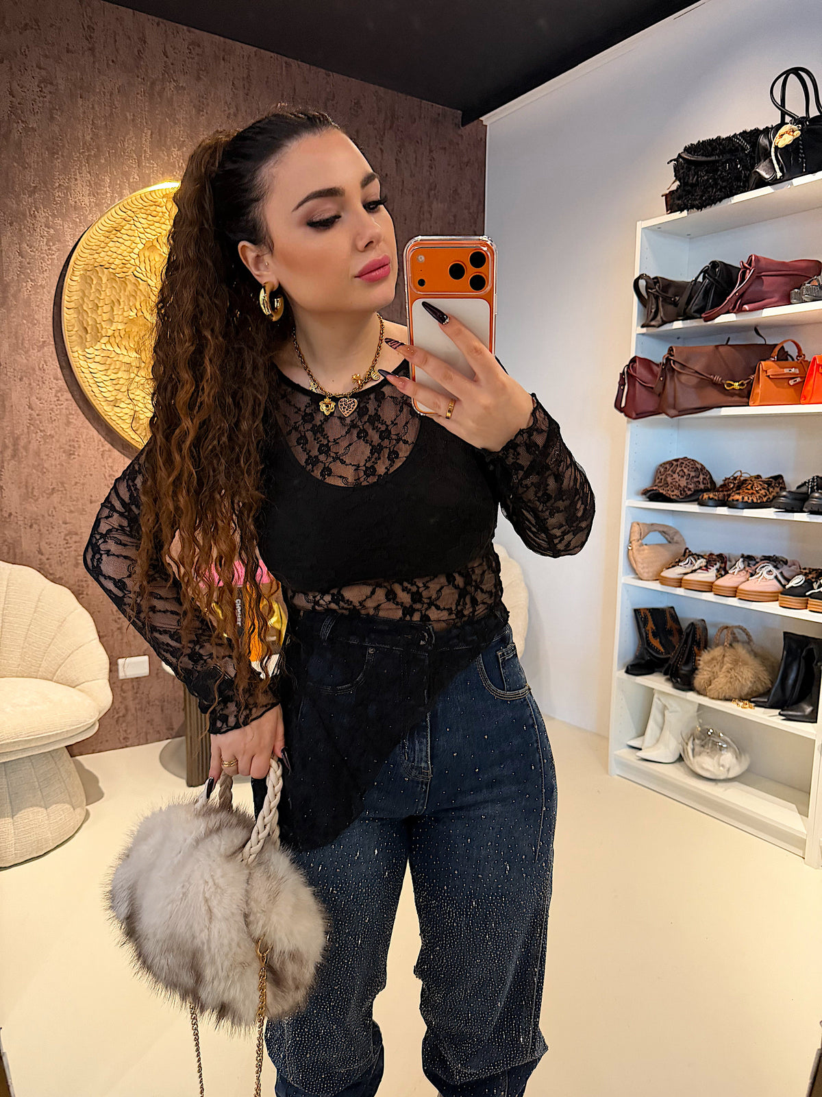 Maglia in pizzo obliqua