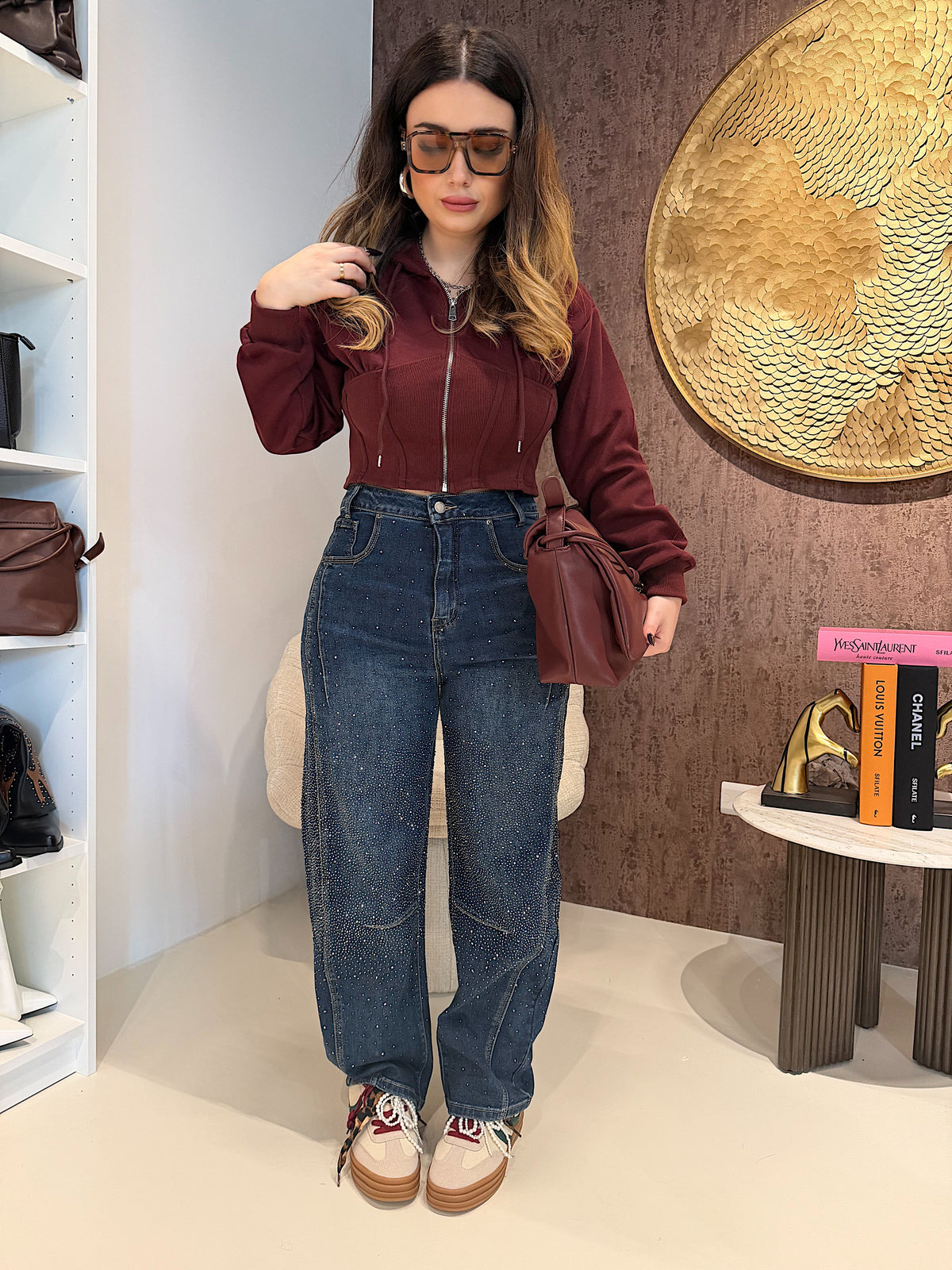 Felpa Cropped con zip e cappuccio