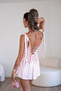 Abito bustier rosa con fiocchetti